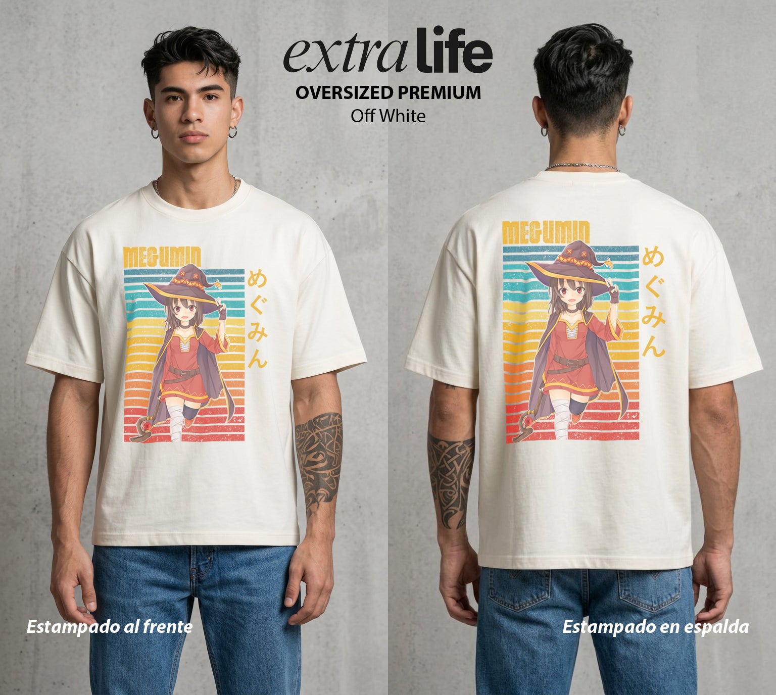 La Otra Vida del Heroe | La Unica Magia del Mundo #02420 - Playera Oversized Premium | Off White - Foto en modelo