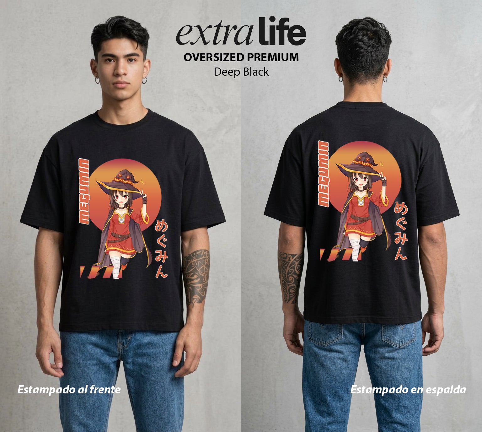 La Otra Vida del Heroe | El Boom del Bien #02424 - Playera Oversized Premium | Deep Black - Foto en modelo