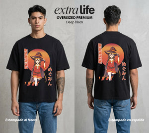 La Otra Vida del Heroe | El Boom del Bien #02424 - Playera Oversized Premium | Deep Black - Foto en modelo