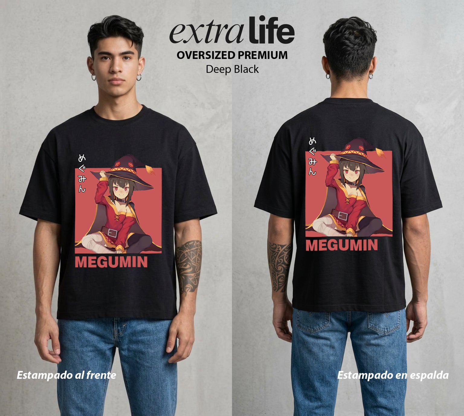 La Otra Vida del Heroe | La Unica Magia del Mundo #02425 - Playera Oversized Premium | Deep Black - Foto en modelo