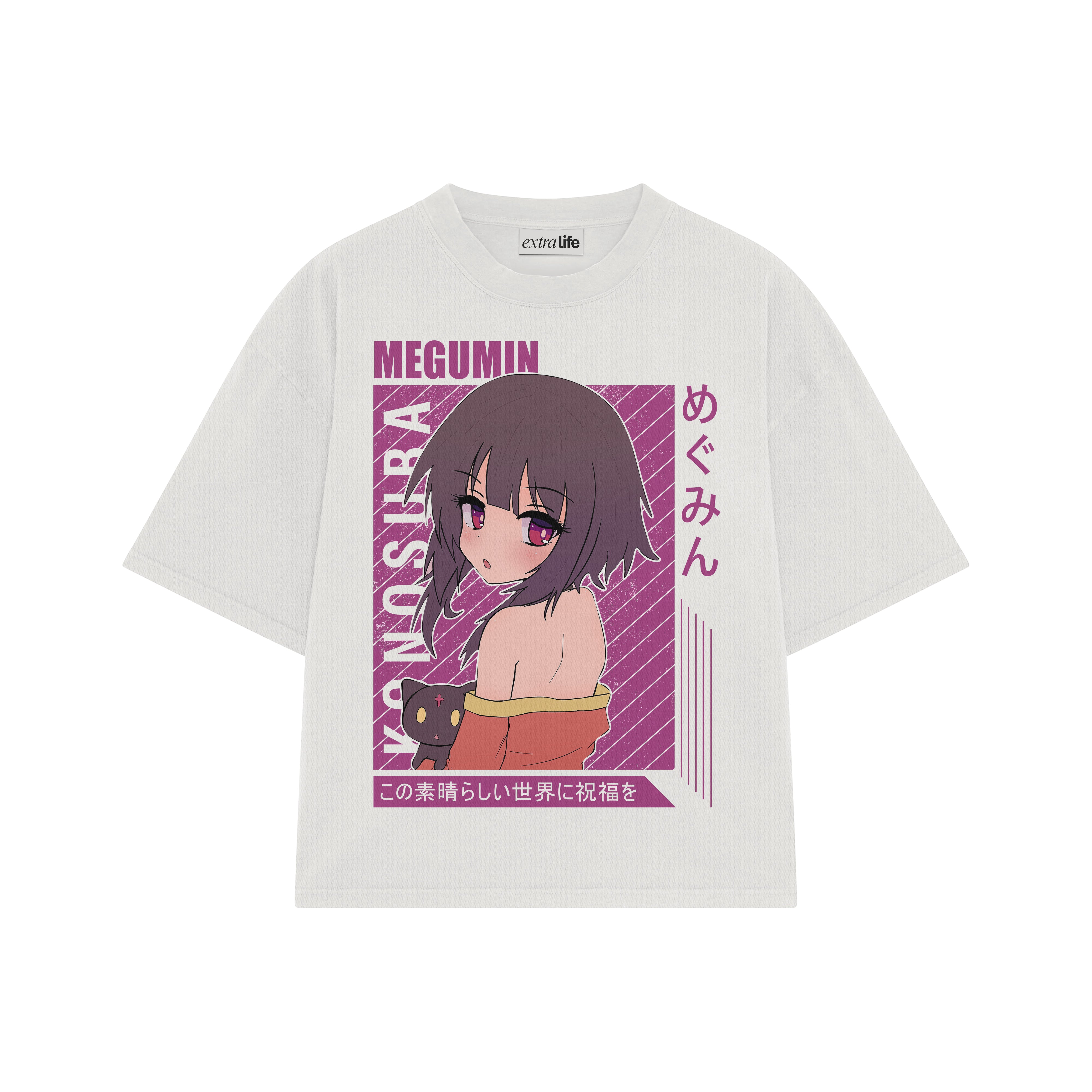 Playera streetwear premium de anime y gaming ExtraLife MX, corte boxy oversized drop shoulder heavyweight en color Deep Black y Off-White, moda urbana mexicana de culto.