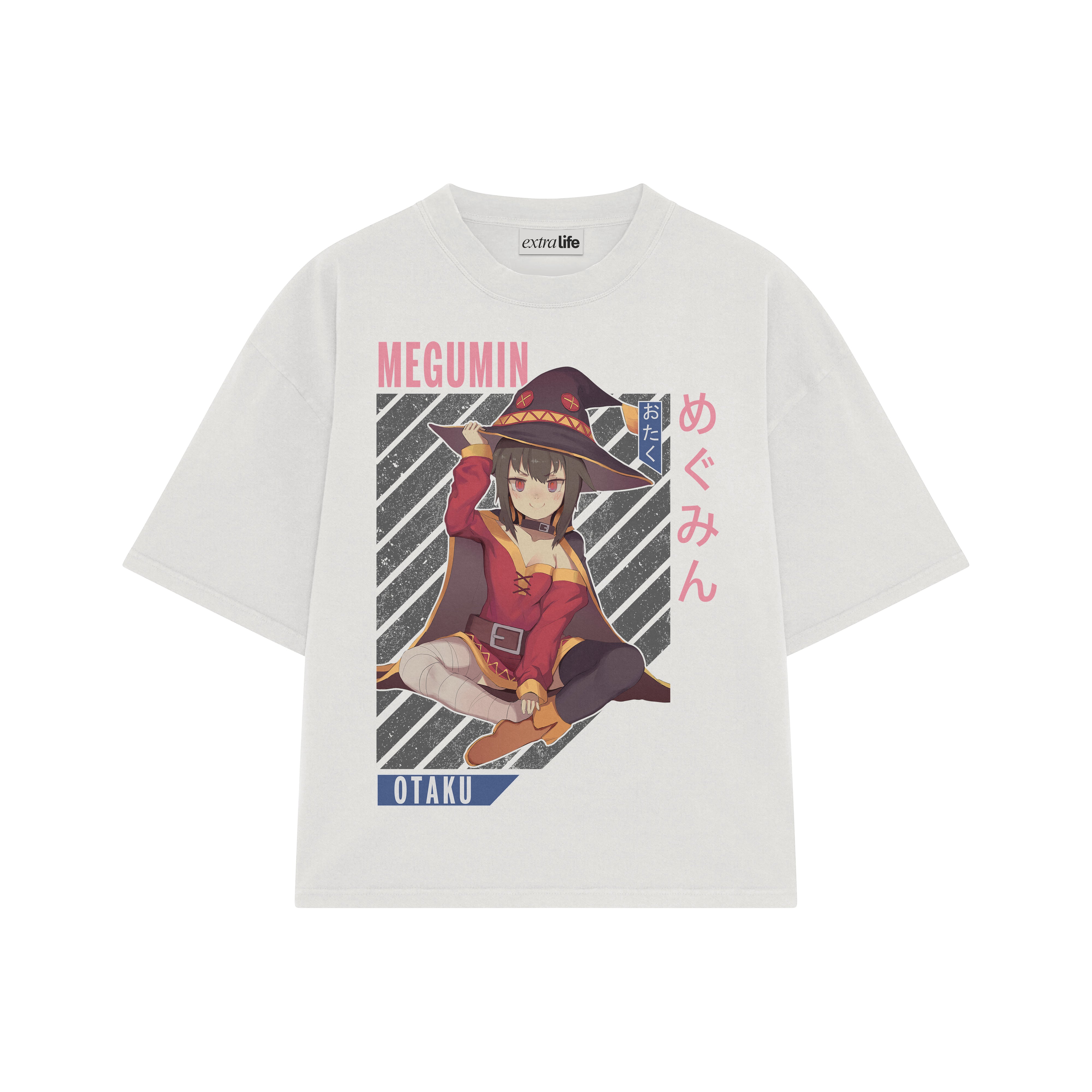Playera streetwear premium de anime y gaming ExtraLife MX, corte boxy oversized drop shoulder heavyweight en color Deep Black y Off-White, moda urbana mexicana de culto.
