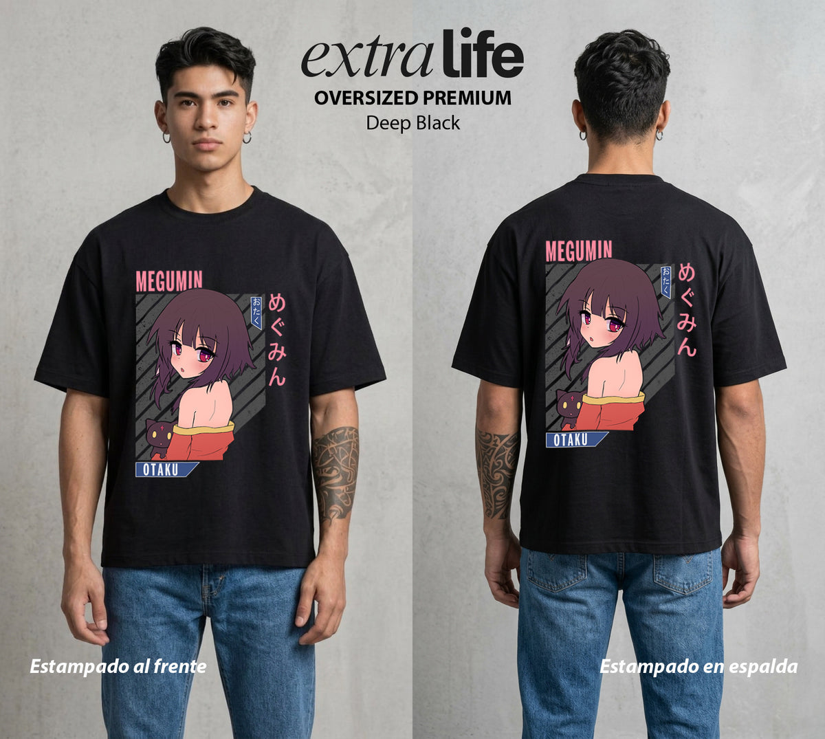 La Otra Vida del Heroe | El Boom del Bien #02436 - Playera Oversized Premium | Deep Black - Foto en modelo