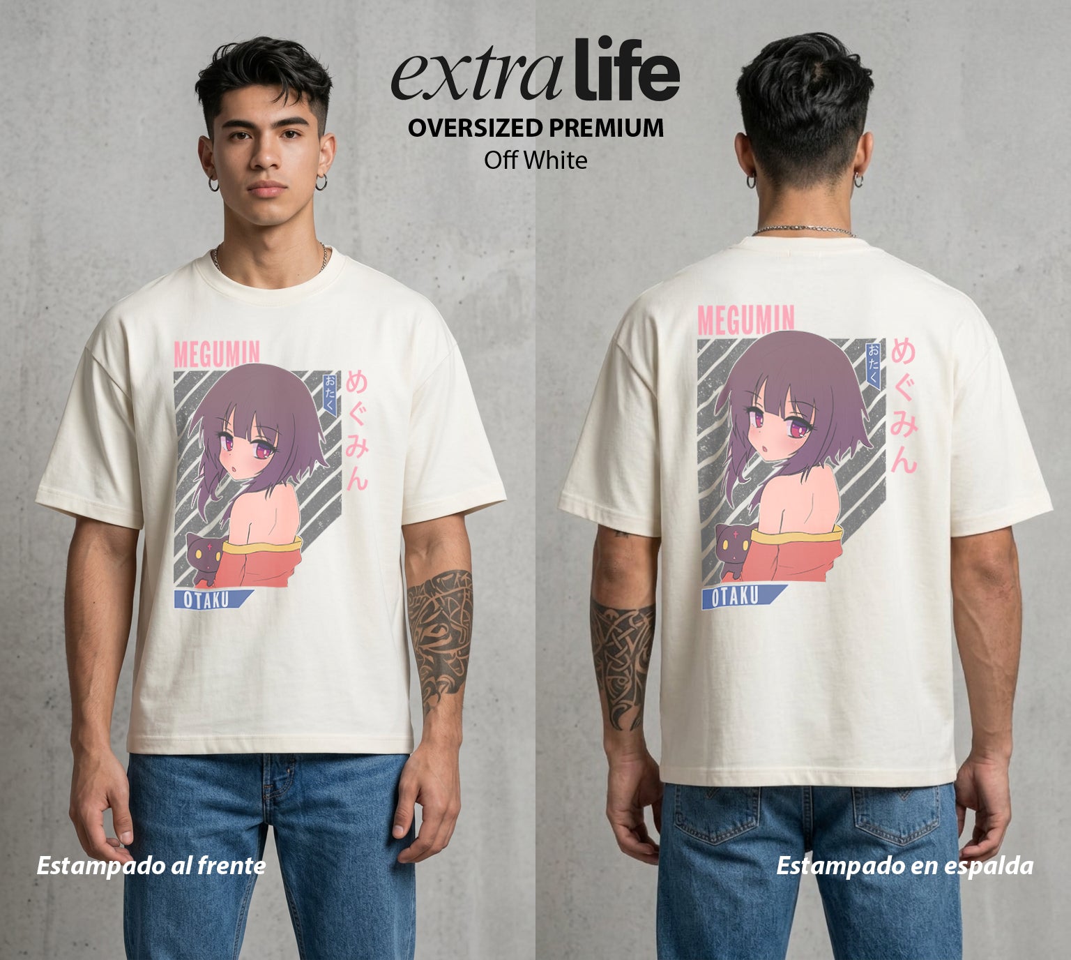 La Otra Vida del Heroe | El Boom del Bien #02436 - Playera Oversized Premium | Off White - Foto en modelo