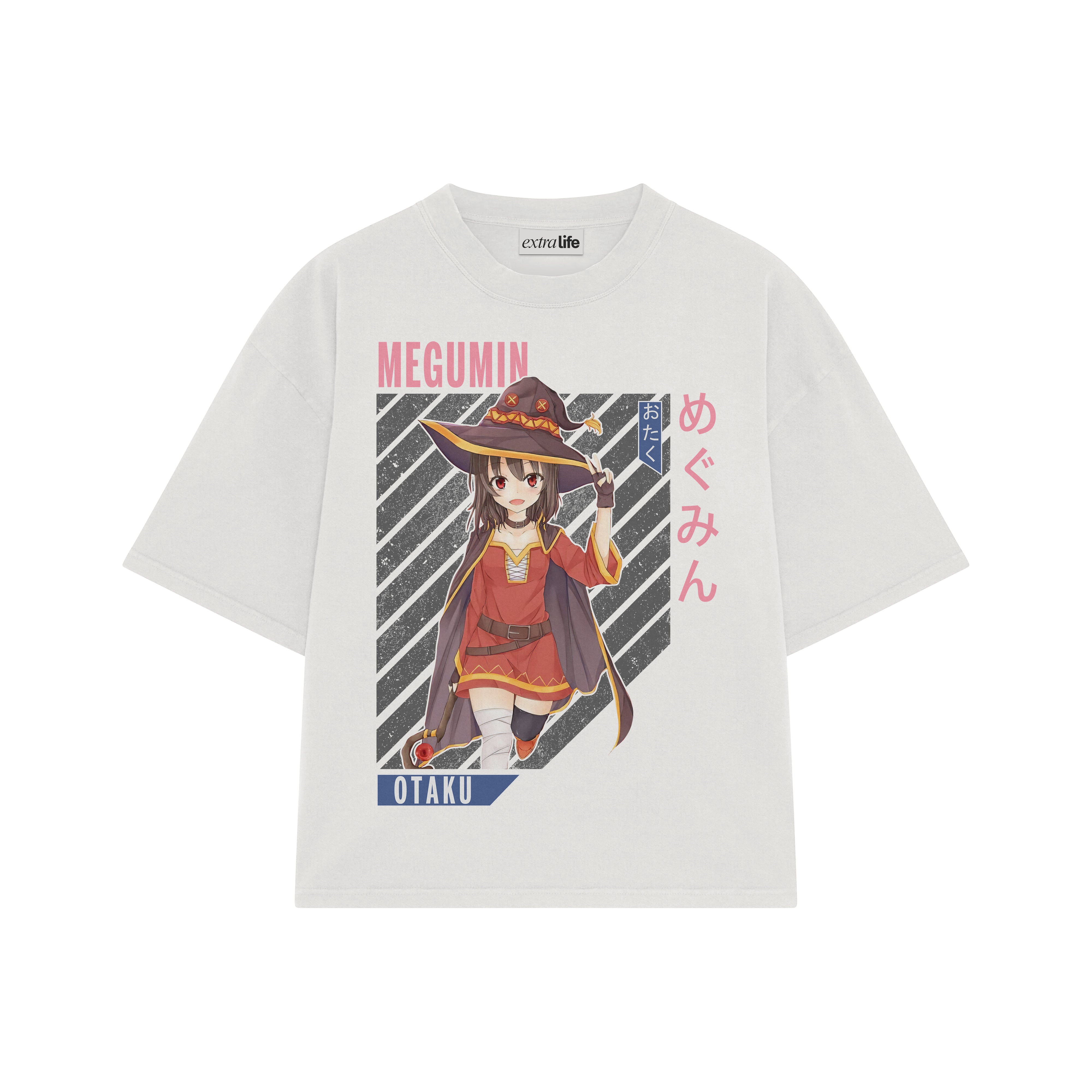 Playera streetwear premium de anime y gaming ExtraLife MX, corte boxy oversized drop shoulder heavyweight en color Deep Black y Off-White, moda urbana mexicana de culto.