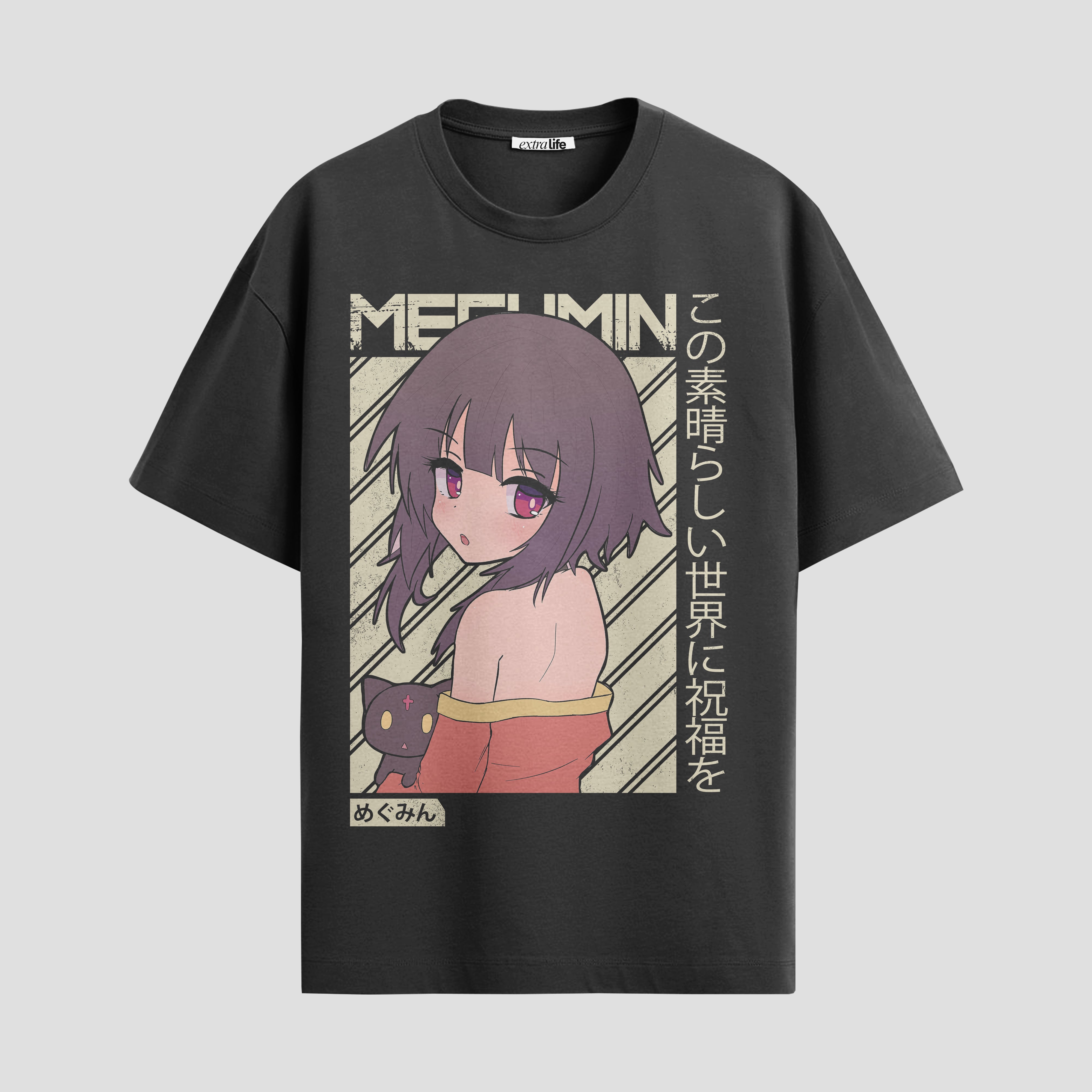 Playera urbana de anime y gaming ExtraLife MX, corte Standard Fit unisex ligero y transpirable en color Deep Black y Pure White, ropa de uso diario para gym y casual.