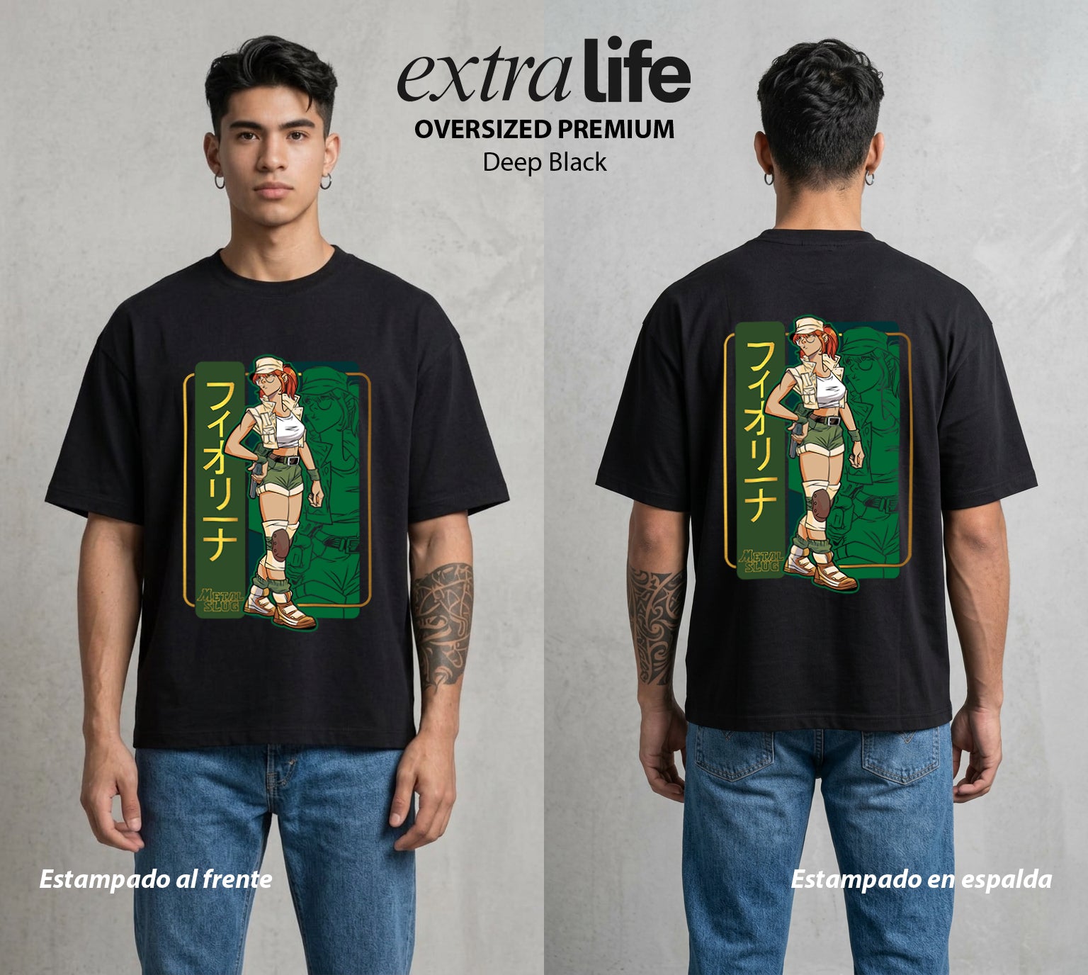 El Soldado del Desierto | La Soldada del Desierto #02444 - Playera Oversized Premium | Deep Black - Foto en modelo