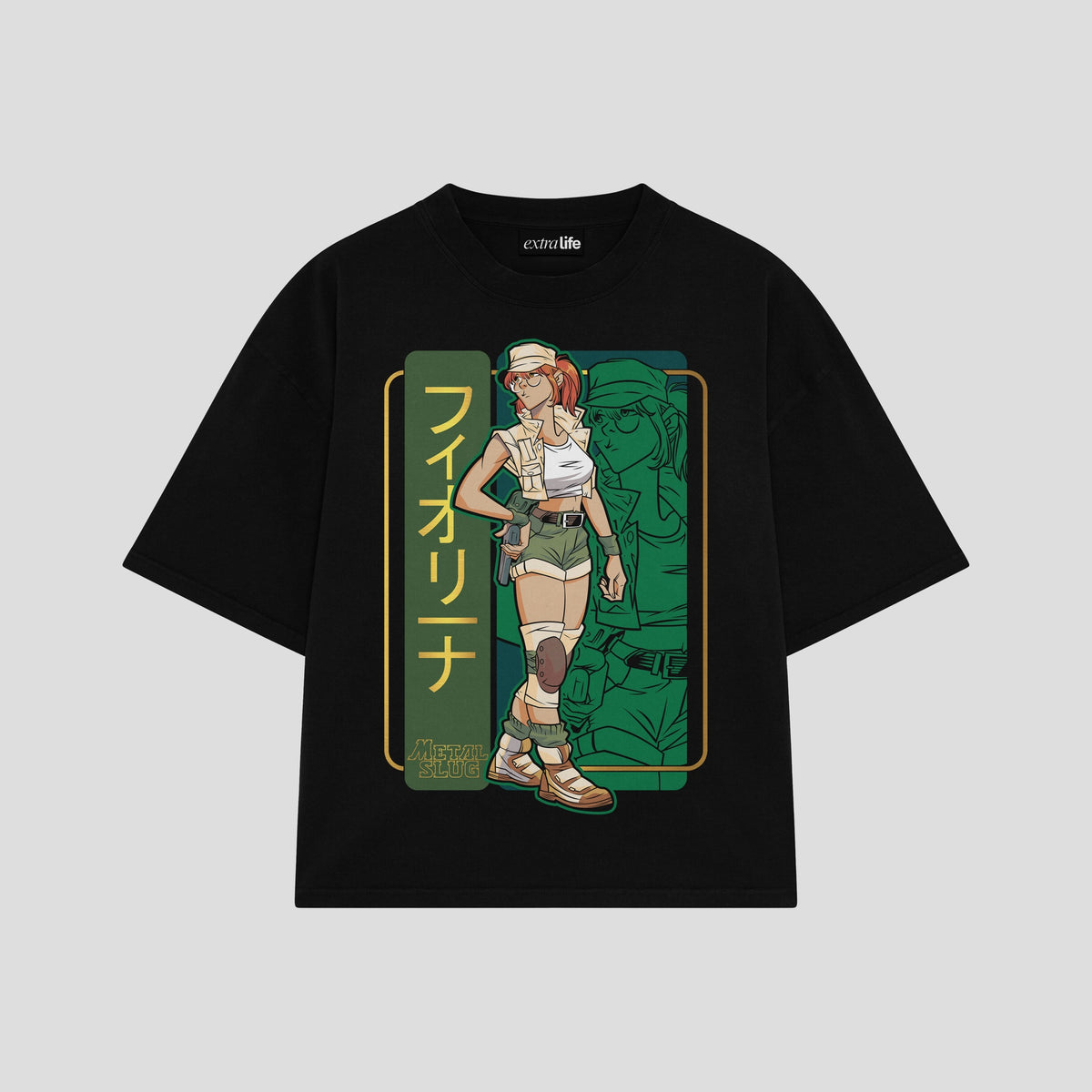 Playera streetwear premium de anime y gaming ExtraLife MX, corte oversized drop shoulder ligero y fresco en color Deep Black y Off-White, moda urbana mexicana de culto.