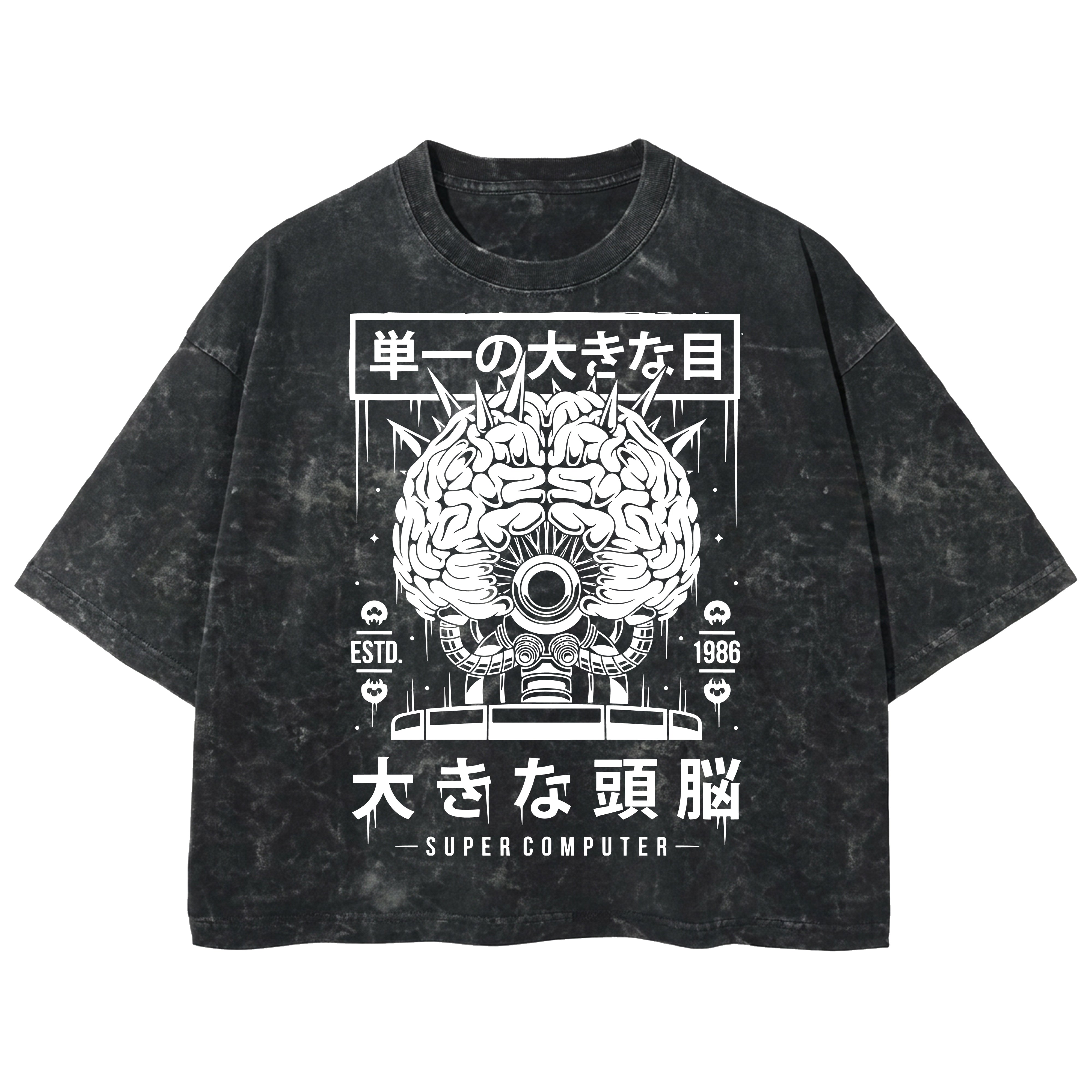 Playera streetwear premium de anime y gaming ExtraLife MX, corte boxy deluxe mineral wash heavyweight en color Acid Wash, moda urbana mexicana de culto.