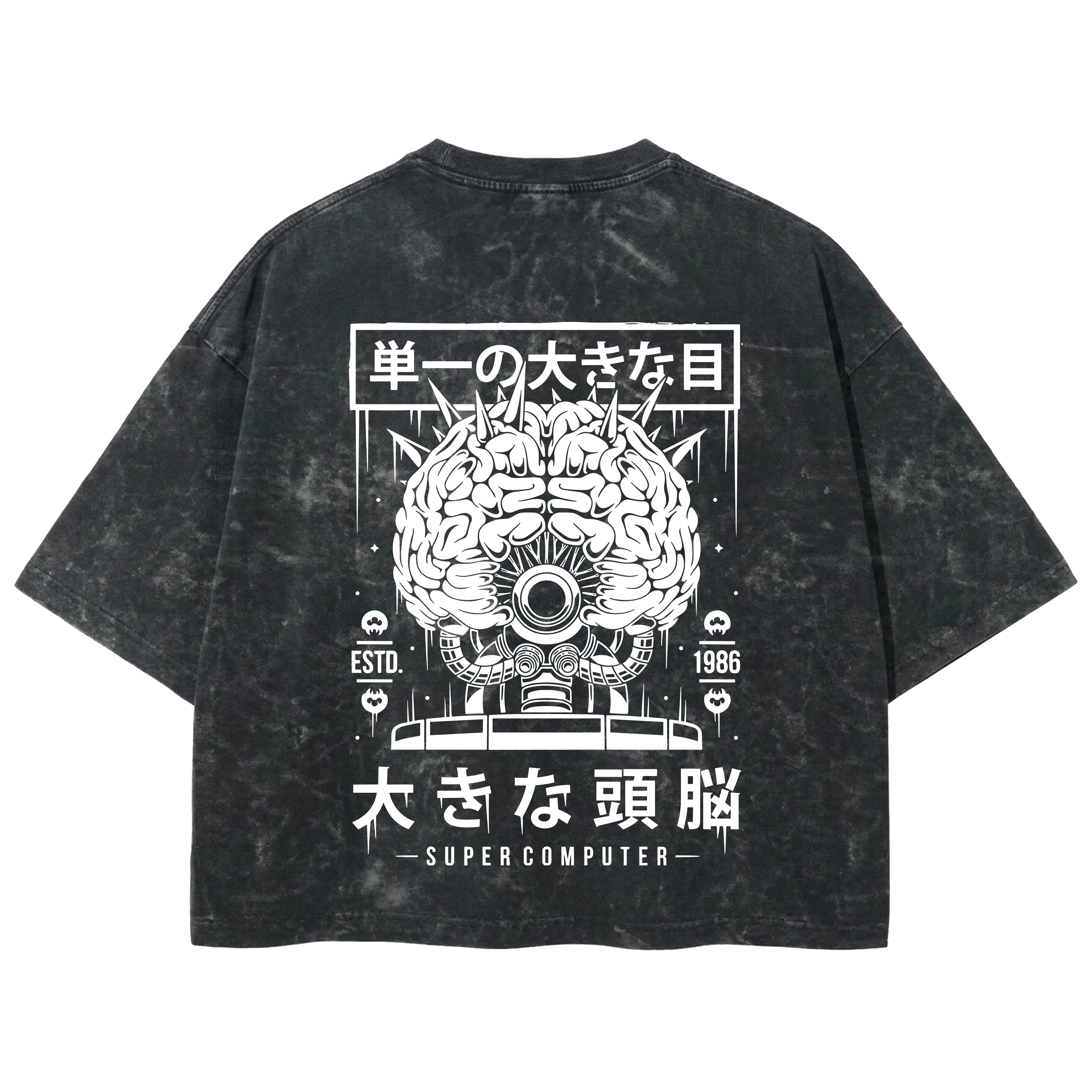 Playera streetwear premium de anime y gaming ExtraLife MX, corte boxy deluxe mineral wash heavyweight en color Acid Wash, moda urbana mexicana de culto.