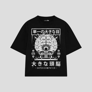 Playera streetwear premium de anime y gaming ExtraLife MX, corte oversized drop shoulder ligero y fresco en color Deep Black y Off-White, moda urbana mexicana de culto.