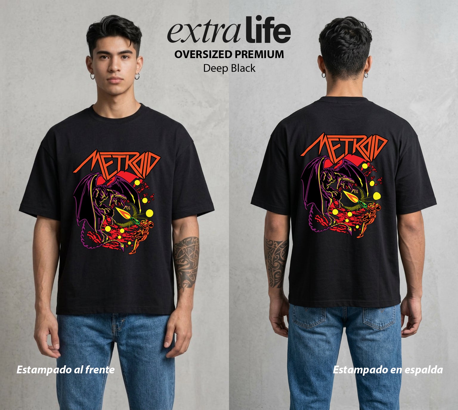 La Cazadora Intergalactica | El Poder del Traje #02447 - Playera Oversized Premium | Deep Black - Foto en modelo
