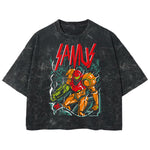 Playera streetwear premium de anime y gaming ExtraLife MX, corte boxy deluxe mineral wash heavyweight en color Acid Wash, moda urbana mexicana de culto.