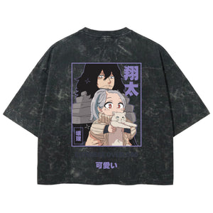 Playera streetwear premium de anime y gaming ExtraLife MX, corte boxy deluxe mineral wash heavyweight en color Acid Wash, moda urbana mexicana de culto.