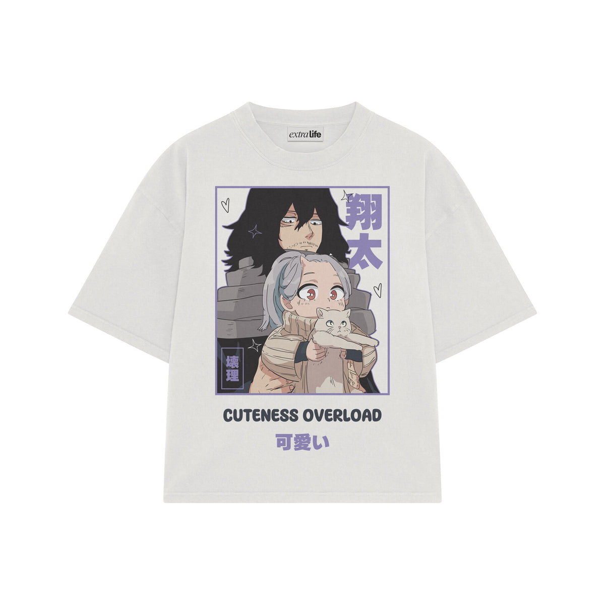 Playera streetwear premium de anime y gaming ExtraLife MX, corte oversized drop shoulder ligero y fresco en color Deep Black y Off-White, moda urbana mexicana de culto.