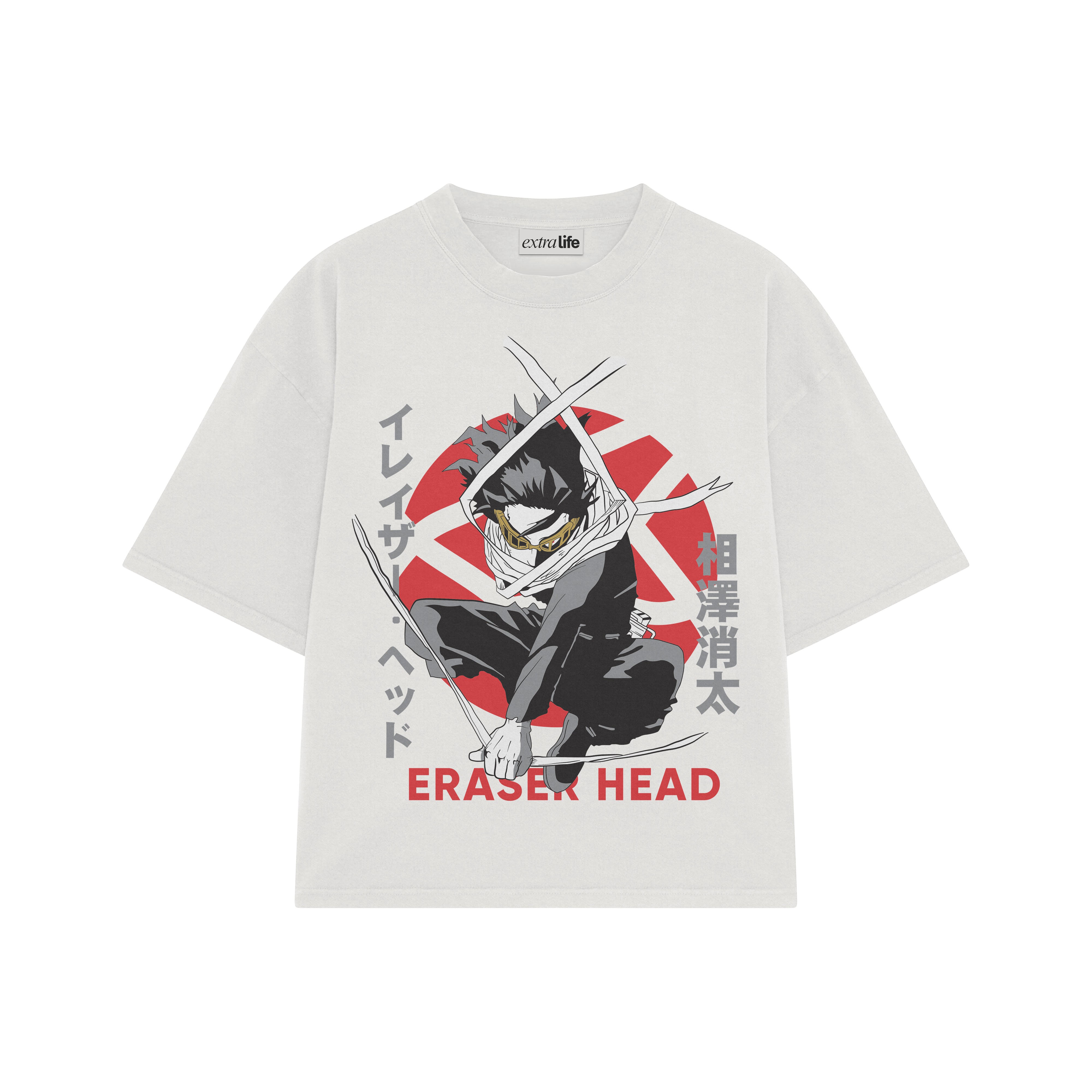 Playera streetwear premium de anime y gaming ExtraLife MX, corte boxy oversized drop shoulder heavyweight en color Deep Black y Off-White, moda urbana mexicana de culto.