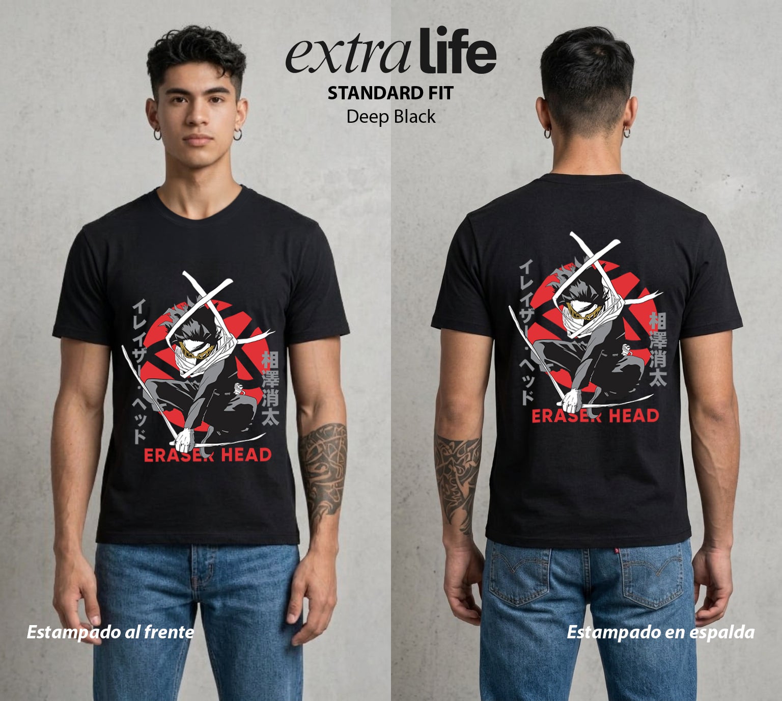 La Academia de Heroes | El Borrador de Poderes #02453 - Playera Standard Fit | Deep Black - Foto en modelo