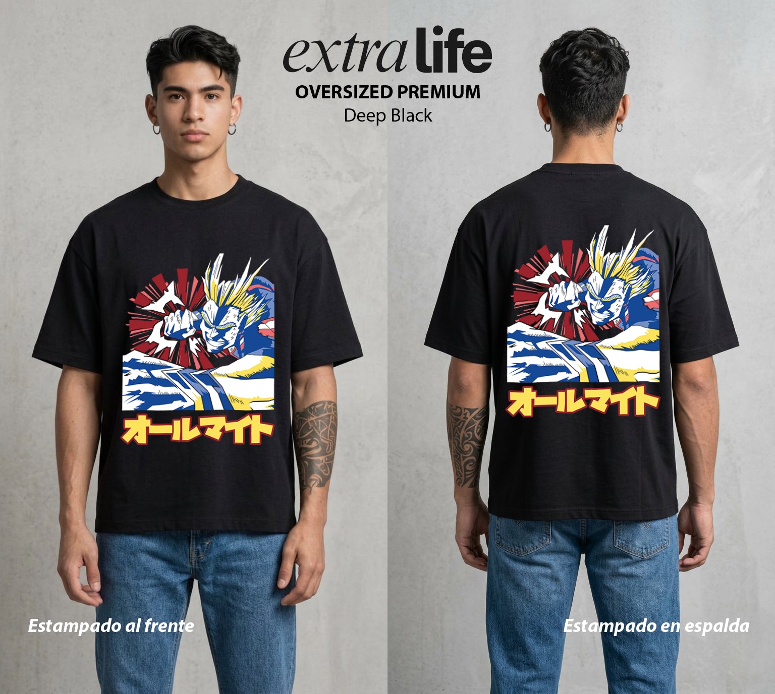 La Academia de Heroes | El Simbolo de la Paz #02454 - Playera Oversized Premium | Deep Black - Foto en modelo