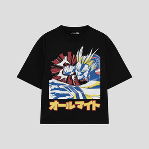 Playera streetwear premium de anime y gaming ExtraLife MX, corte boxy oversized drop shoulder heavyweight en color Deep Black y Off-White, moda urbana mexicana de culto.