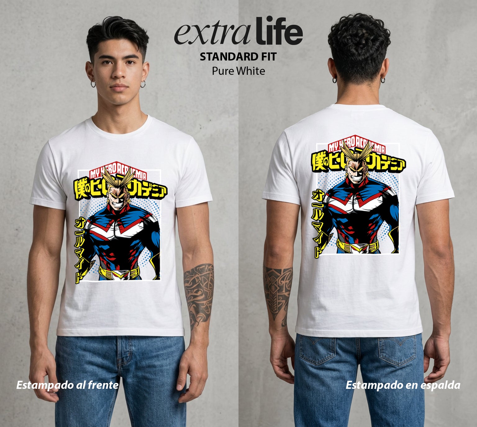 La Academia de Heroes | Plus Ultra del Mundo #02455 - Playera Standard Fit | Pure White - Foto en modelo