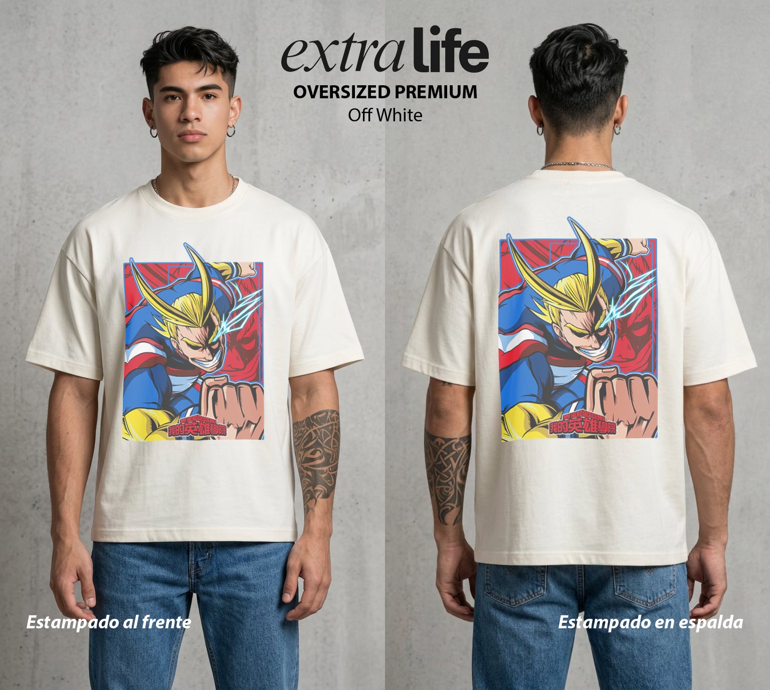 La Academia de Heroes | El Heroe Mas Grande #02456 - Playera Oversized Premium | Off White - Foto en modelo