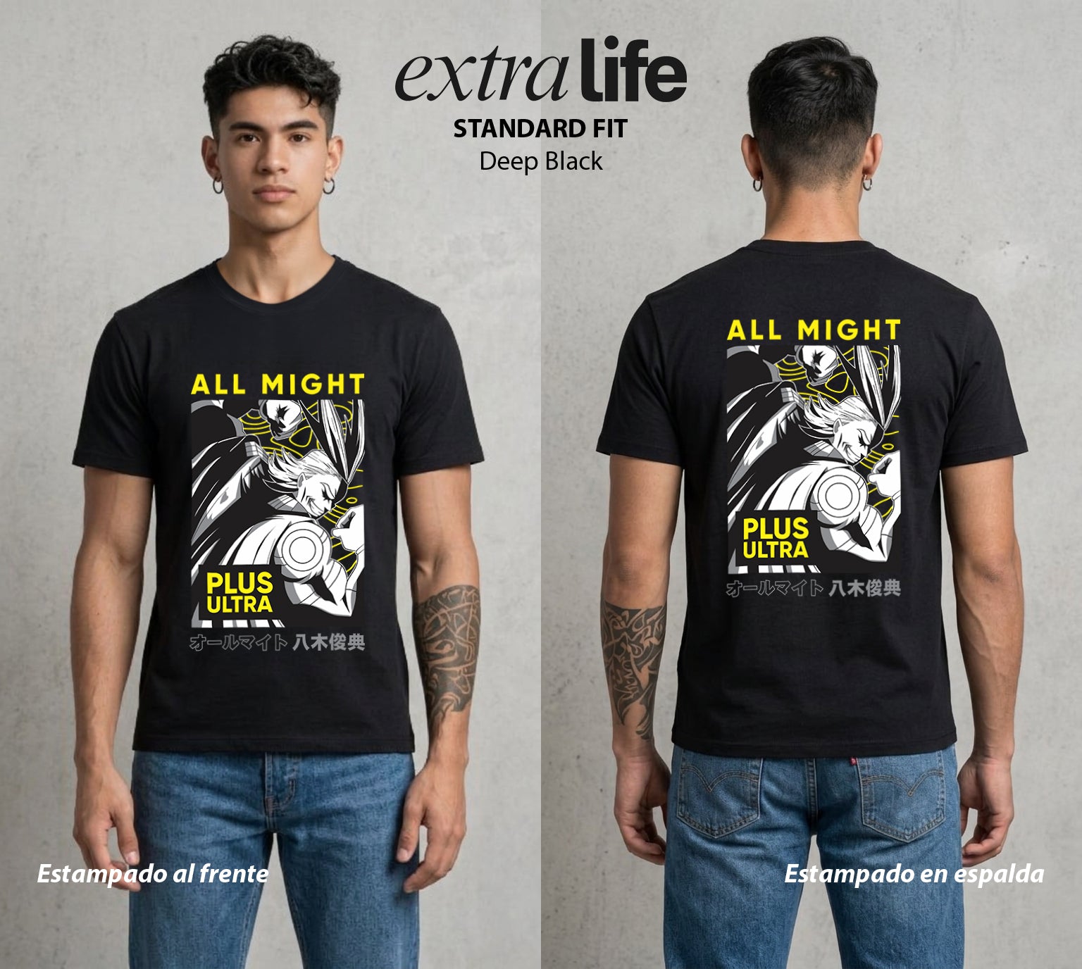 La Academia de Heroes | El Plus Ultra Original #02459 - Playera Standard Fit | Deep Black - Foto en modelo