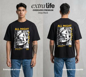 La Academia de Heroes | Plus Ultra del Mundo #02464 - Playera Oversized Premium | Deep Black - Foto en modelo