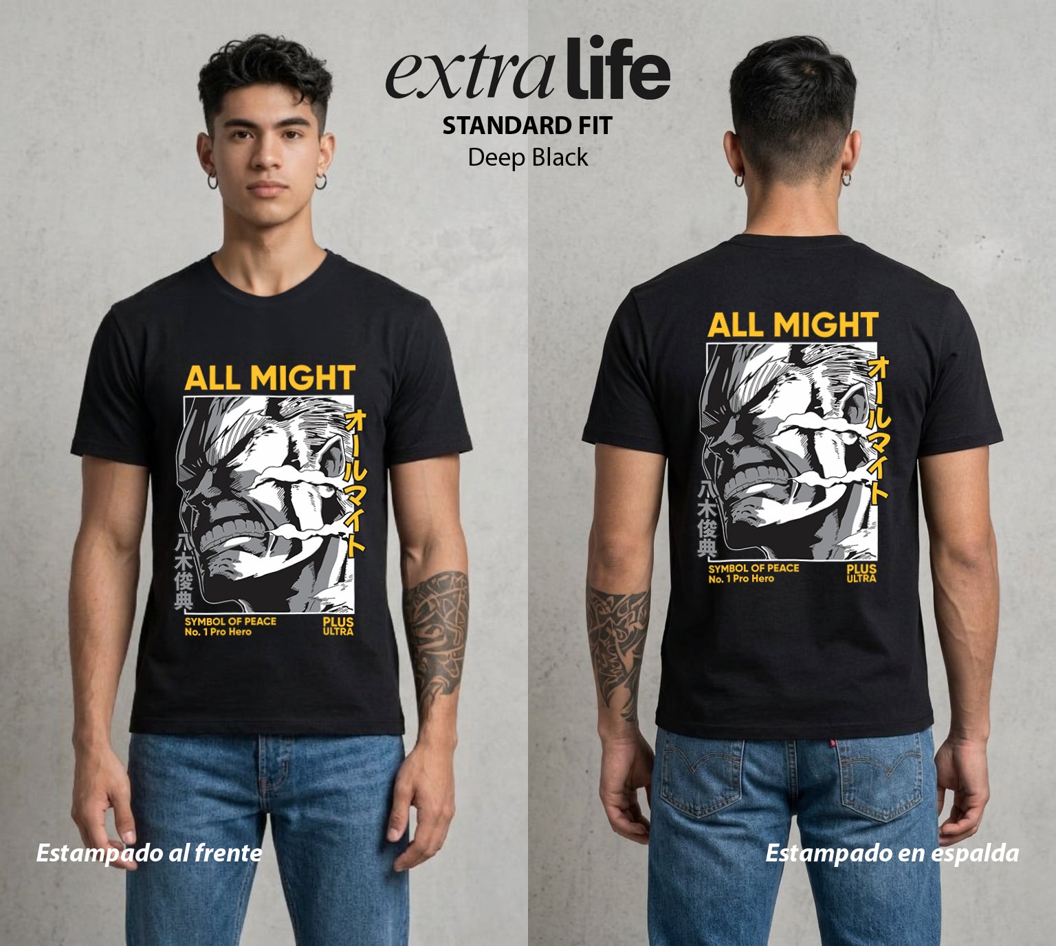 La Academia de Heroes | Plus Ultra del Mundo #02464 - Playera Standard Fit | Deep Black - Foto en modelo