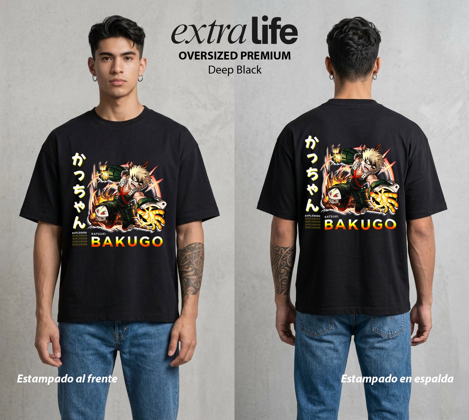 La Academia de Heroes | Explosion Total #02465 - Playera Oversized Premium | Deep Black - Foto en modelo