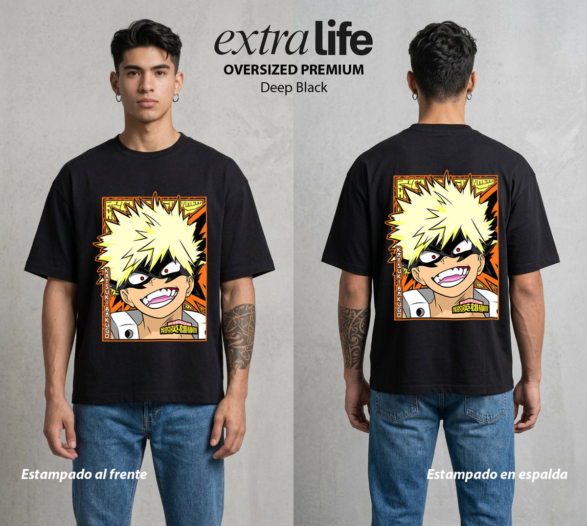 La Academia de Heroes | El Campeón Explosivo #02469 - Playera Oversized Premium | Deep Black - Foto en modelo