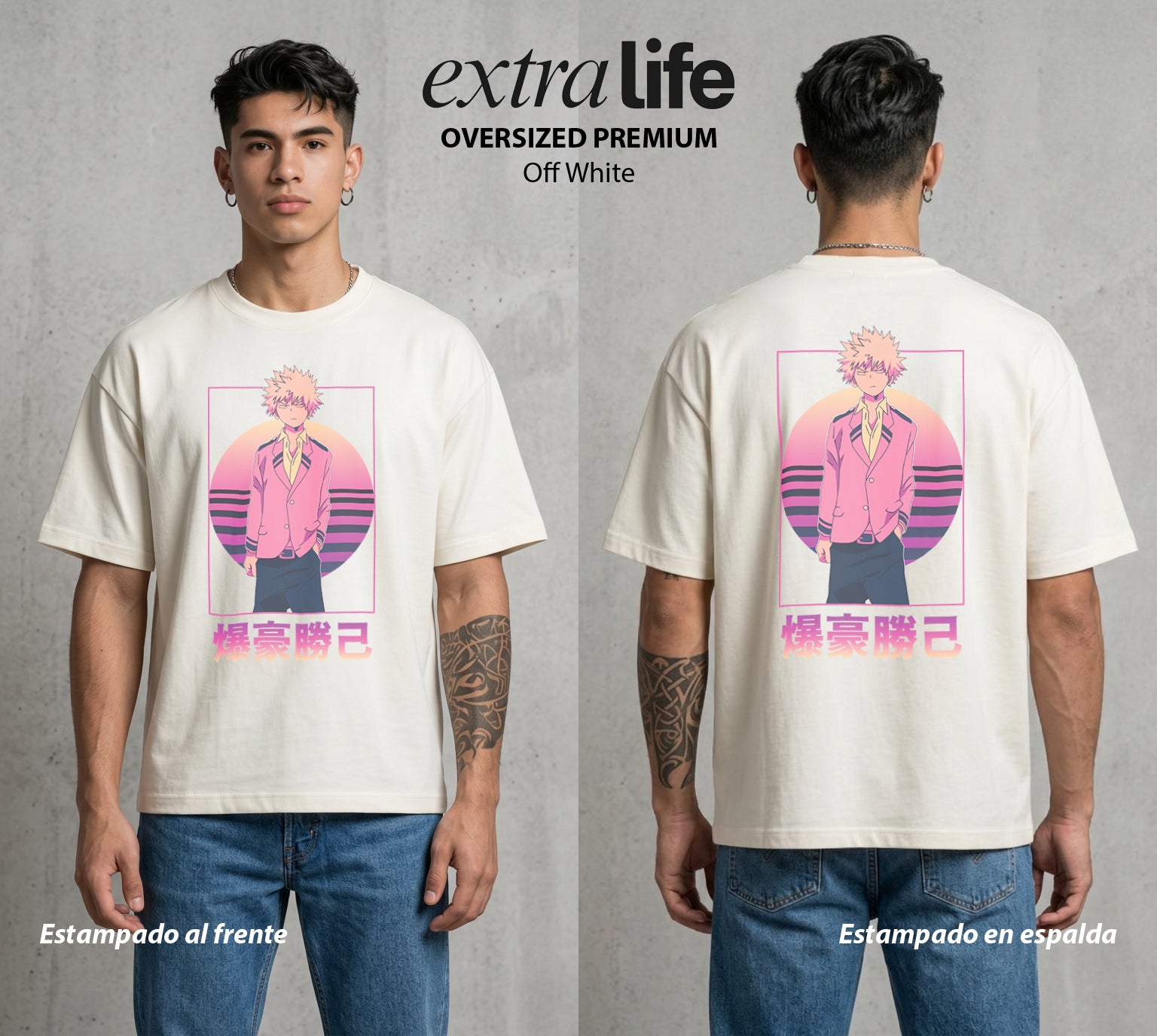 La Academia de Heroes | Explosion Total al Atardecer #02470 - Playera Oversized Premium | Off White - Foto en modelo