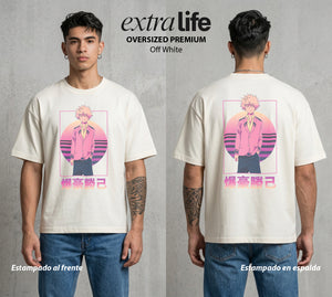 La Academia de Heroes | Explosion Total al Atardecer #02470 - Playera Oversized Premium | Off White - Foto en modelo