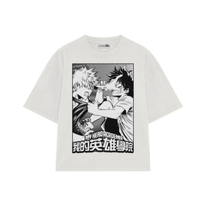 Playera streetwear premium de anime y gaming ExtraLife MX, corte boxy oversized drop shoulder heavyweight en color Deep Black y Off-White, moda urbana mexicana de culto.
