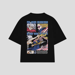 Playera streetwear premium de anime y gaming ExtraLife MX, corte boxy oversized drop shoulder heavyweight en color Deep Black y Off-White, moda urbana mexicana de culto.