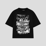 Playera streetwear premium de anime y gaming ExtraLife MX, corte boxy oversized drop shoulder heavyweight en color Deep Black y Off-White, moda urbana mexicana de culto.
