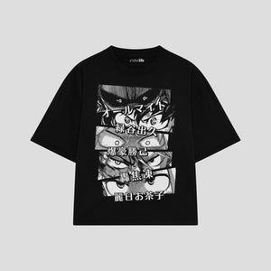 Playera streetwear premium de anime y gaming ExtraLife MX, corte oversized drop shoulder ligero y fresco en color Deep Black y Off-White, moda urbana mexicana de culto.