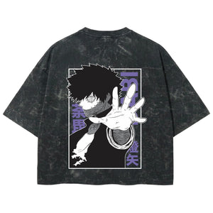 Playera streetwear premium de anime y gaming ExtraLife MX, corte boxy deluxe mineral wash heavyweight en color Acid Wash, moda urbana mexicana de culto.