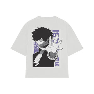 Playera streetwear premium de anime y gaming ExtraLife MX, corte boxy oversized drop shoulder heavyweight en color Deep Black y Off-White, moda urbana mexicana de culto.
