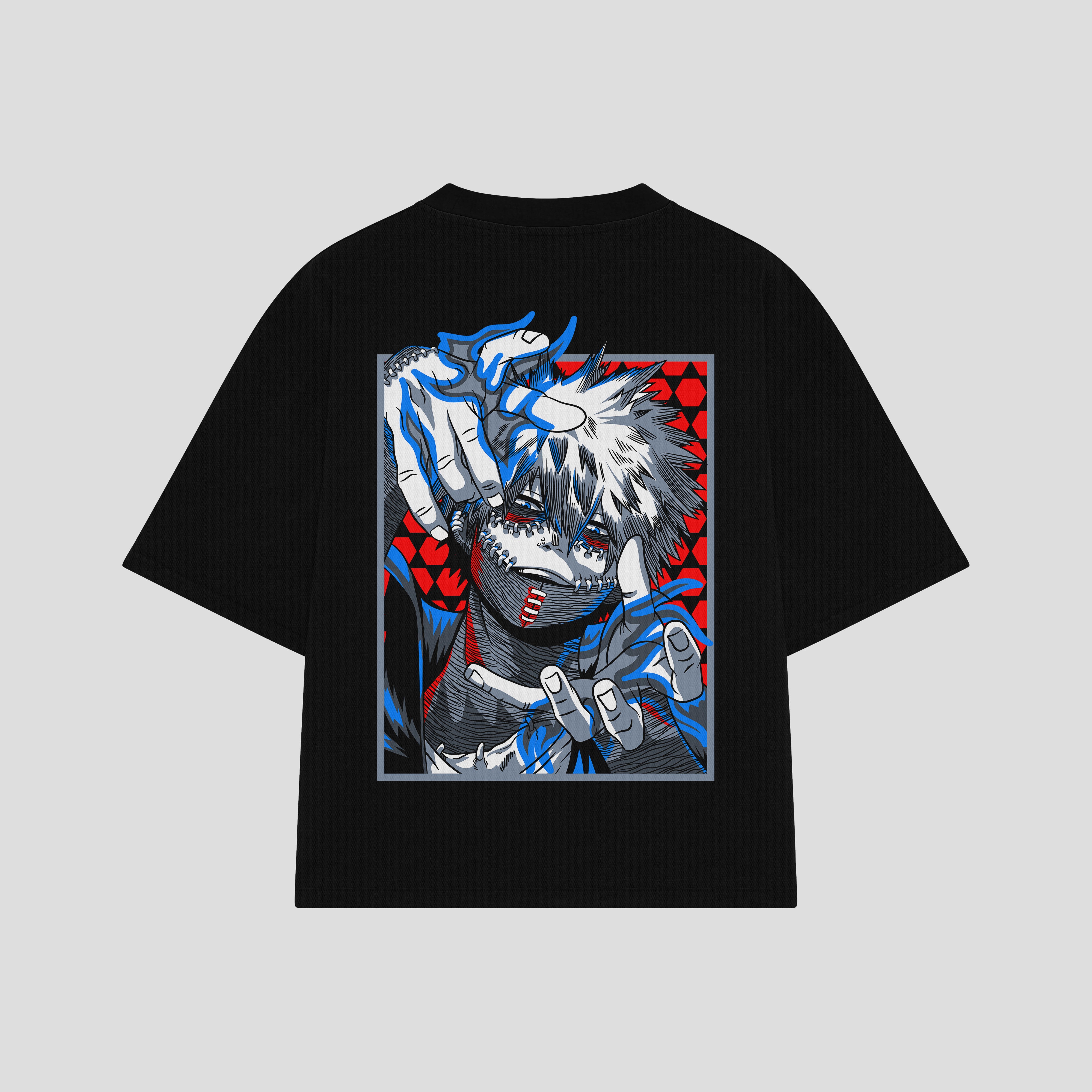 Playera streetwear premium de anime y gaming ExtraLife MX, corte boxy oversized drop shoulder heavyweight en color Deep Black y Off-White, moda urbana mexicana de culto.