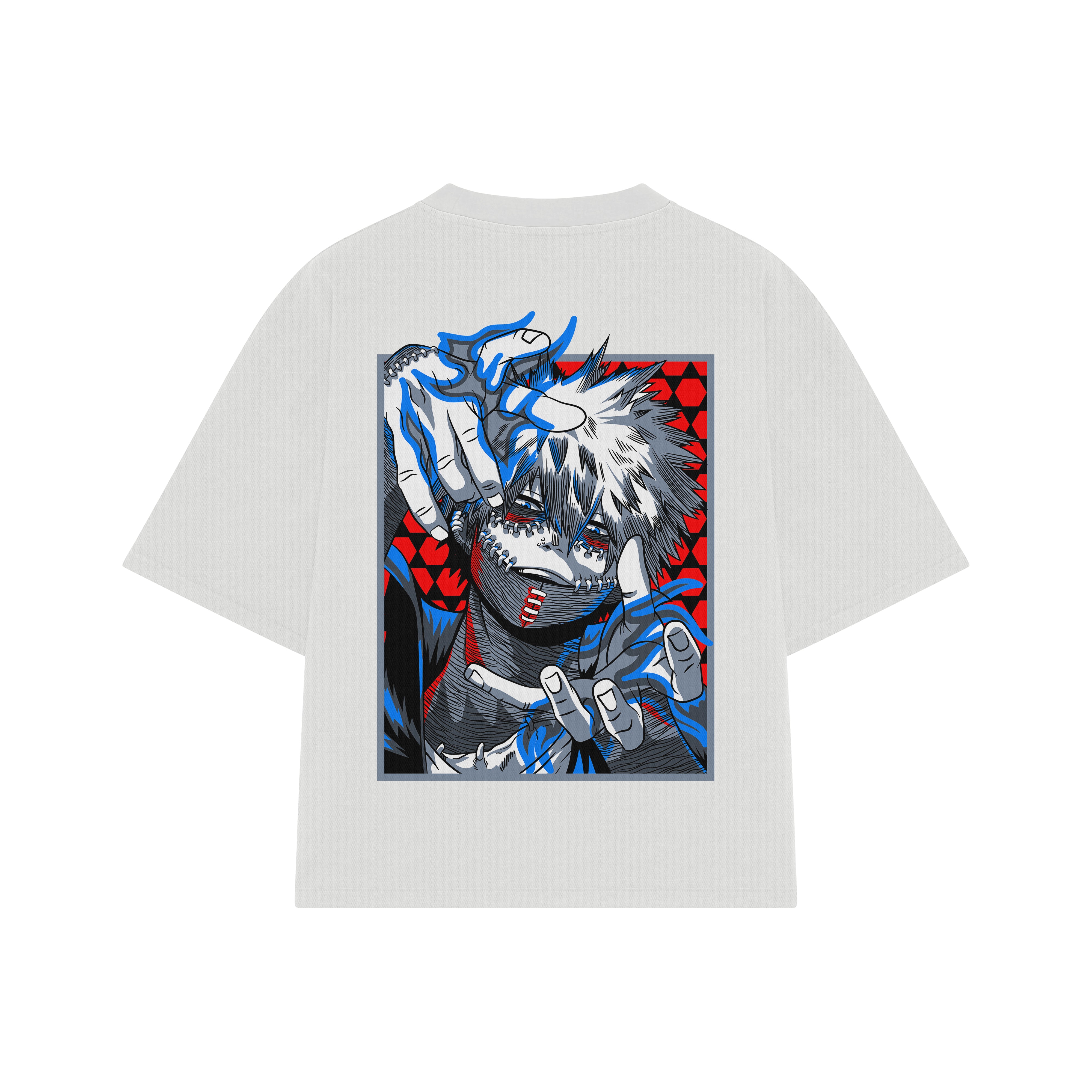 Playera streetwear premium de anime y gaming ExtraLife MX, corte boxy oversized drop shoulder heavyweight en color Deep Black y Off-White, moda urbana mexicana de culto.