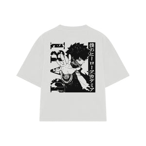 Playera streetwear premium de anime y gaming ExtraLife MX, corte boxy oversized drop shoulder heavyweight en color Deep Black y Off-White, moda urbana mexicana de culto.
