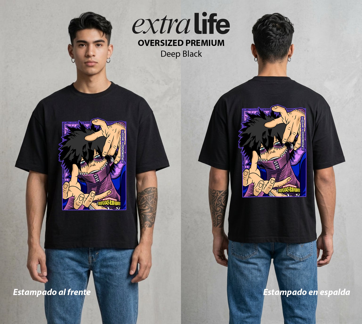 La Academia de Heroes | El Fuego del Clan #02486 - Playera Oversized Premium | Deep Black - Foto en modelo