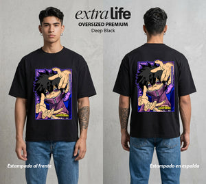 La Academia de Heroes | El Fuego del Clan #02486 - Playera Oversized Premium | Deep Black - Foto en modelo