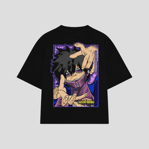 Playera streetwear premium de anime y gaming ExtraLife MX, corte boxy oversized drop shoulder heavyweight en color Deep Black y Off-White, moda urbana mexicana de culto.