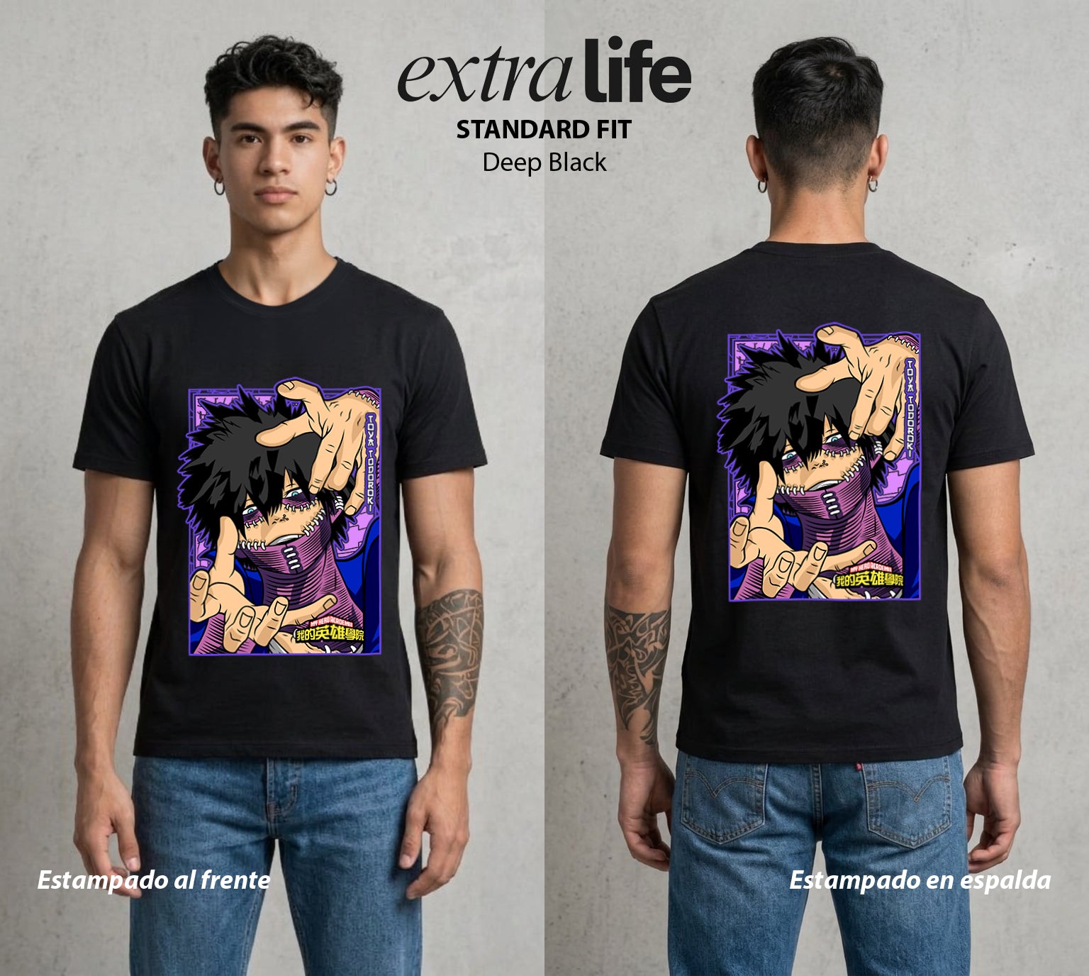 La Academia de Heroes | El Fuego del Clan #02486 - Playera Standard Fit | Deep Black - Foto en modelo