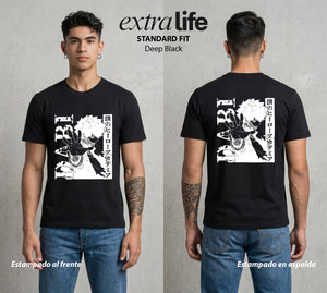 La Academia de Heroes | Las Llamas Azules #02487 - Playera Standard Fit | Deep Black - Foto en modelo