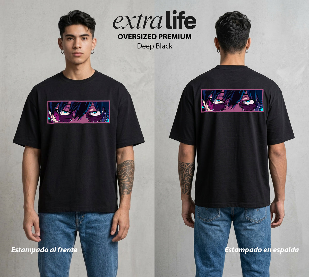La Academia de Heroes | El Fuego del Clan #02488 - Playera Oversized Premium | Deep Black - Foto en modelo
