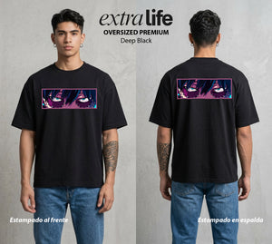 La Academia de Heroes | El Fuego del Clan #02488 - Playera Oversized Premium | Deep Black - Foto en modelo