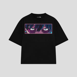Playera streetwear premium de anime y gaming ExtraLife MX, corte boxy oversized drop shoulder heavyweight en color Deep Black y Off-White, moda urbana mexicana de culto.