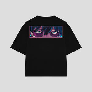 Playera streetwear premium de anime y gaming ExtraLife MX, corte boxy oversized drop shoulder heavyweight en color Deep Black y Off-White, moda urbana mexicana de culto.